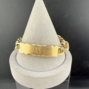 Vintage Speidel USA ID Bracelet Gold Tone Engraved DAVE Signed 8”